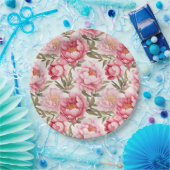 Rosa Pfingstrosen-Papierteller Pappteller (Party)