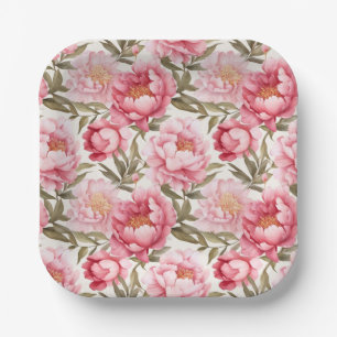 Rosa Pfingstrosen-Papierteller Pappteller