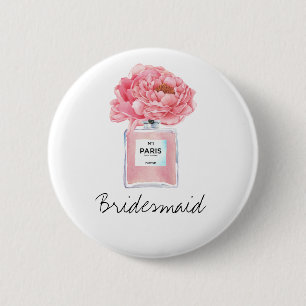 Rosa Pfingstrosen & Parfüm Brautjungfer Button