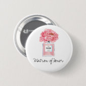 Rosa Pfingstrosen & Parfüm Matrone der Ehre Button (Vorne & Hinten)