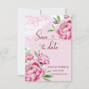 Rosa Pfingstrosen Save-the-Date-Karte Save The Date