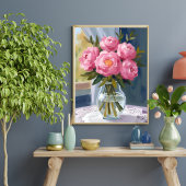 Rosa Pfingstrosen-Sträußchen Aquarell-Blumenmalere Poster