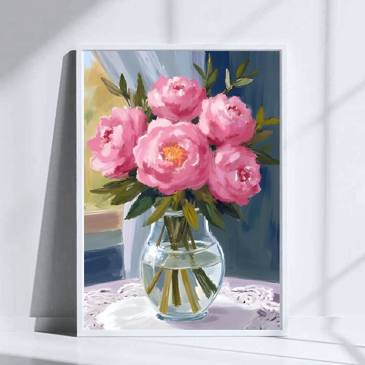 Rosa Pfingstrosen-Sträußchen Aquarell-Blumenmalere Poster