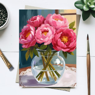 Rosa Pfingstrosen-Sträußchen Aquarell-Blumenmalere Postkarte