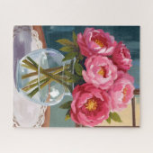Rosa Pfingstrosen-Sträußchen Aquarell-Blumenmalere Puzzle (Horizontal)