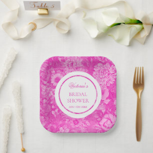 Rosa Pfingstrosen Toile Brautparty  Pappteller