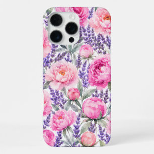 Rosa Pfingstrosen- und Lavendel-Aquarell-Blumenmus iPhone 16 Pro Max Hülle
