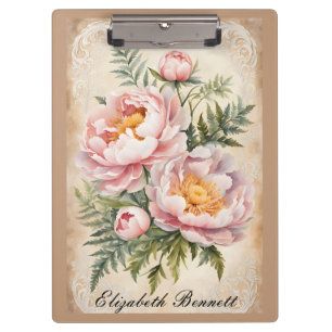 Rosa Pfingstrosen und Spitze Klemmbrett