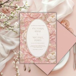 Rosa Pfingstrosen Vintage Elegante Hochzeits-Einla Einladung