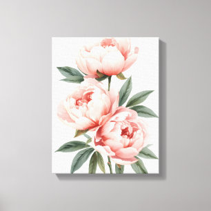 Rosa Pfingstrosen-Wasserfarben-Blumenprint Leinwanddruck