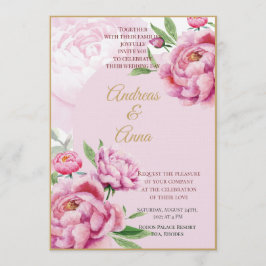 Rosa Pfingstrosen-Wasserfarben-Hochzeit Einladung