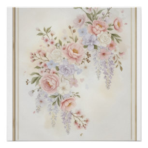 Rosa Pfingstrosen & Wisteria Elegantes Blumenbouqu Poster