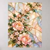Rosa Pfingstrosenblumen mit blauer Perlmutt Flora Poster (Vorne)