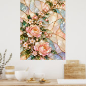 Rosa Pfingstrosenblumen mit blauer Perlmutt Flora Poster (Küche)