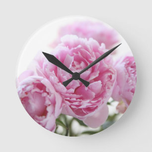 rosa Pfingstrosenuhr Runde Wanduhr