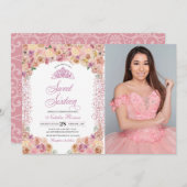 Rosa Pfirsich 16 . Geburtstag Geburtstag Einladung (Vorne/Hinten)