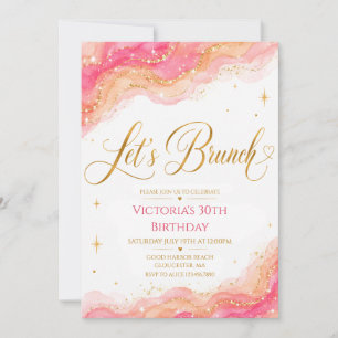 Rosa Pfirsich-Aquarell-Gold-Glitter-Lasst-uns Brun Einladung