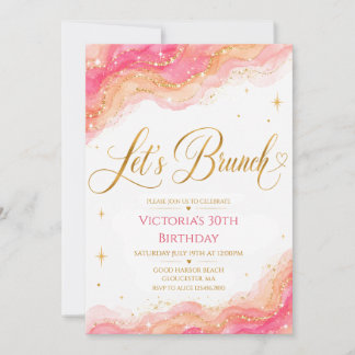 Rosa Pfirsich-Aquarell-Gold-Glitter-Lasst-uns Brun Einladung