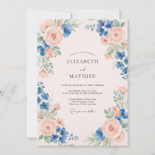 Rosa-Pfirsich-Azurblaubraut-Hochzeit Einladung
