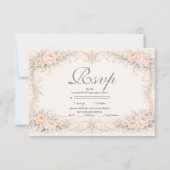 Rosa Pfirsich-Barock-Quinceañera RSVP Karte (Vorderseite)