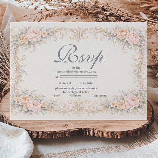 Rosa Pfirsich-Barock-Quinceañera RSVP Karte