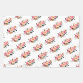 Rosa Pfirsich Blumen- & Punkte-Flachbettwäsche-Set Geschenkpapier Set (Vorderseite)