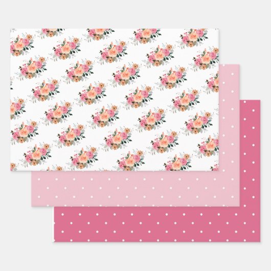 Rosa Pfirsich Blumen- & Punkte-Flachbettwäsche-Set Geschenkpapier Set (Set)