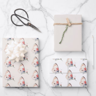 Rosa Pfirsich Blumen Schmetterling Brautparty Geschenkpapier Set