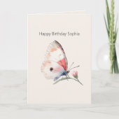 Rosa Pfirsich Blumen Schmetterling Geburtstag Karte (Vorderseite)