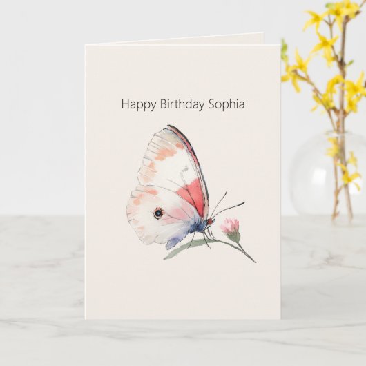 Rosa Pfirsich Blumen Schmetterling Geburtstag Karte (Gelbe Blume)