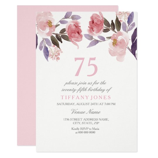 Rosa Pfirsich Blumenaquarell 75 Geburtstag Laden Einladung Zazzle De
