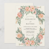 Rosa-Pfirsich-Bogen-Eukalyptus-Hochzeit Einladung (Vorne/Hinten)