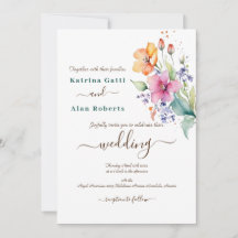 Rosa Pfirsich Gelbe Blüten Hochzeitseinladung