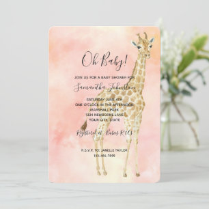 Rosa Pfirsich-Giraffen-Baby-Party Einladung