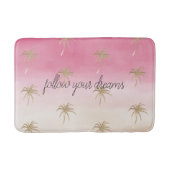 Rosa Pfirsich Gold Tropical Palm Tree Ombre  Badematte (Vorderseite)