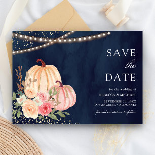 Rosa Pfirsich-Kürbis-Blumen Navy Blau Hochzeit Save The Date
