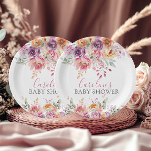 Rosa Pfirsich Lila Baby In Bloom Floral Pappteller