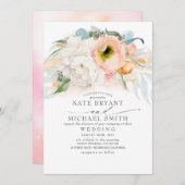 Rosa Pfirsich mit weißer Blume Elegante Hochzeit Einladung (Vorne/Hinten)