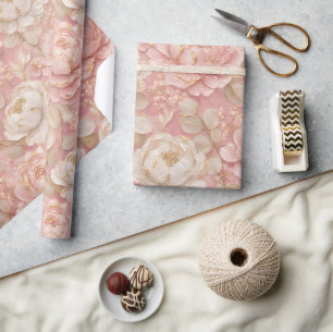 Rosa Pfirsich-Pfingstrosen Floral Gold Elegant  Geschenkpapier