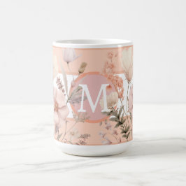 Rosa & Pfirsich schöne Wildblumen Monogramm Kaffeetasse