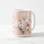 Rosa & Pfirsich schöne Wildblumen Monogramm  Kaffeetasse (VorderseiteRechts)