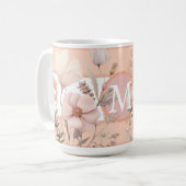 Rosa & Pfirsich schöne Wildblumen Monogramm  Kaffeetasse (Vorderseite Links)