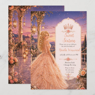 Rosa Pfirsich Sweet 16 Prinzessinnengarten Einladung