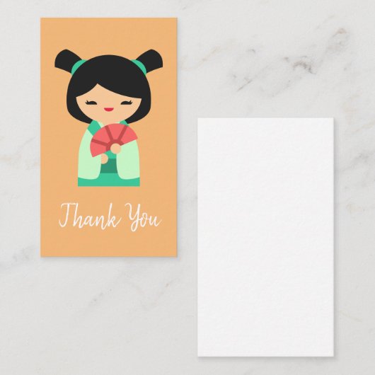 Rosa Pfirsich und Aqua Kokeshi japanische Puppen Mitteilungskarte (Vorne/Hinten)