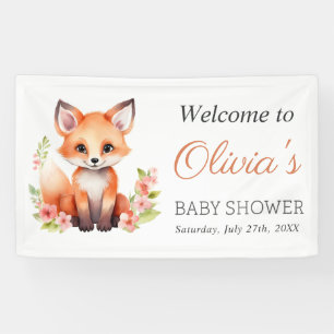 Rosa Pfirsich-Wald-Fuchs-Baby-Shower- Banner