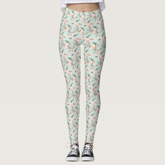 Rosa Pfirsichbaum Blossom All-Over-Print-Leggings Leggings (Vorderseite)