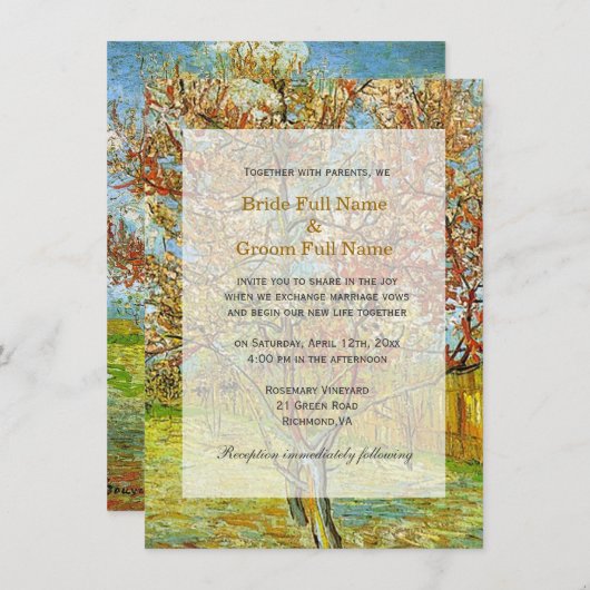 Rosa Pfirsichbaum im Blossom Einladung zur Hochzei (Vorne/Hinten)