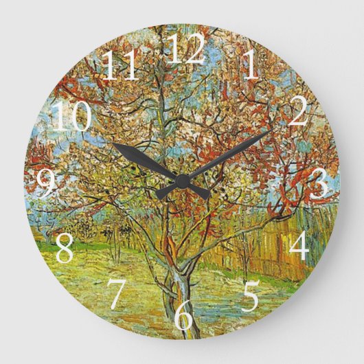 Rosa Pfirsichbaum im Blossom Erinnerung an Mauve Große Wanduhr (Vorderseite)