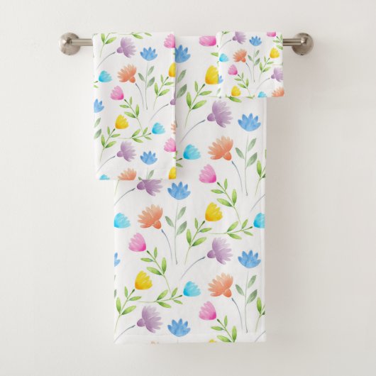 Rosa Pfirsichblau Gelbe Pflaume Blumenmuster Badhandtuch Set (Insitu)