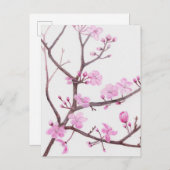 Rosa pfirsichblühende Zweige im Frühling Einladungspostkarte (Vorne/Hinten)